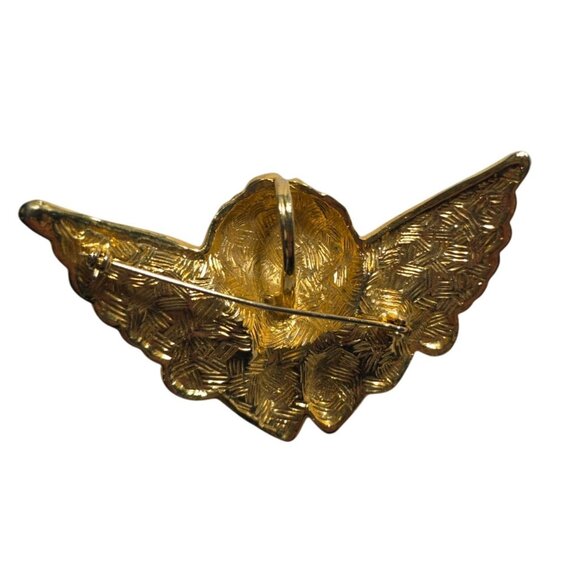 Gold-Tone Angel Wing Cherub Pin Brooch pendant 3" Vintage Style - Picture 2 of 3